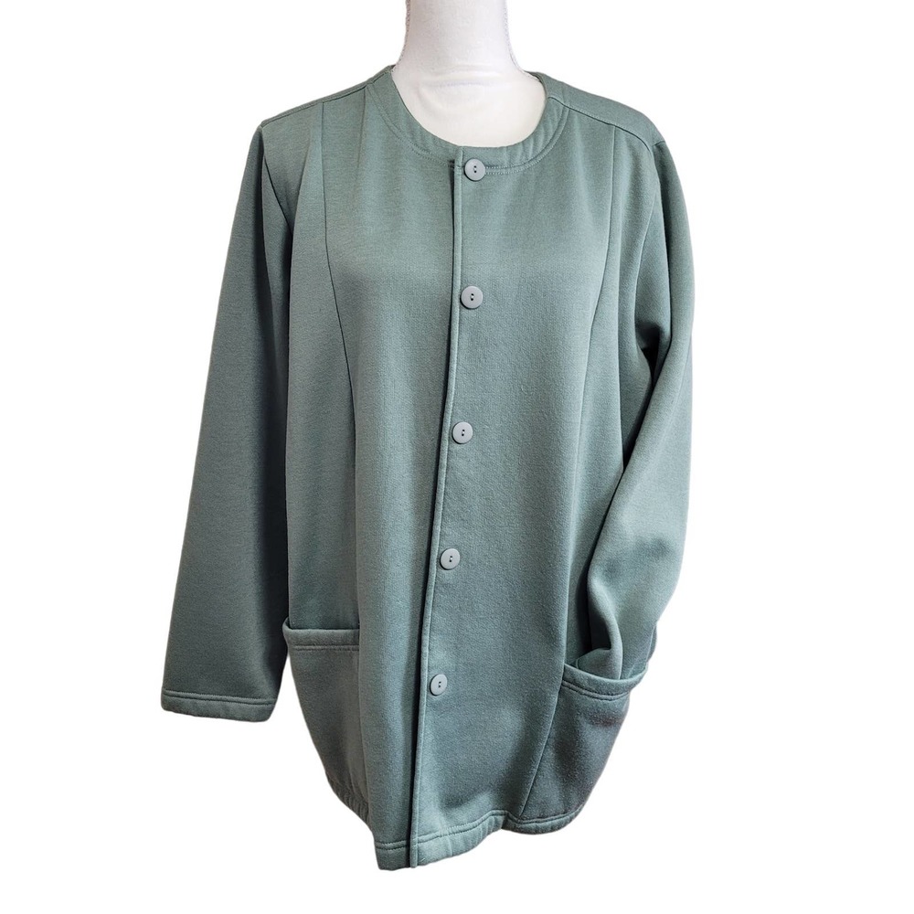 Blair Women's Sweater Green Large Button Front Pockets Soft Casual Long  Line